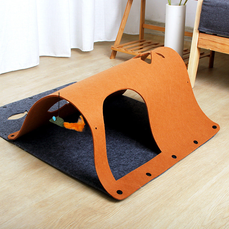 Tunnel-nid brun pour lapin — 44 × 60 cm — vue produit CJ